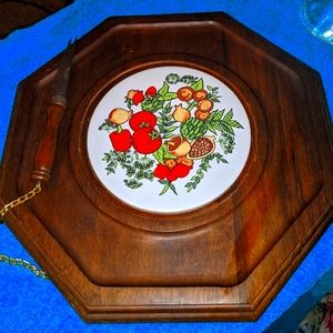 Wood & Ceramic Cheese server with heavy glass dome cover